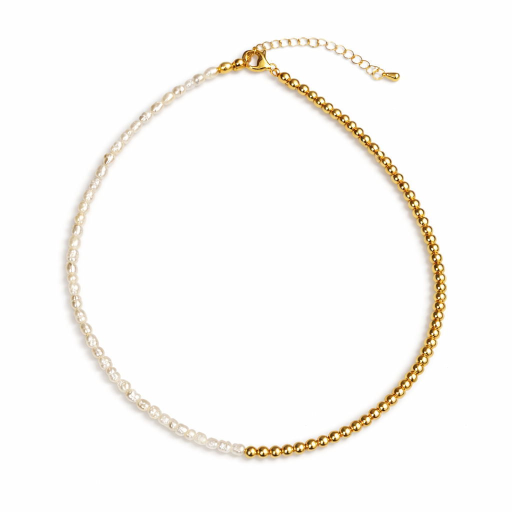 21730 Collar de 16" Mitad Balines 4mm y Mitad Perlas